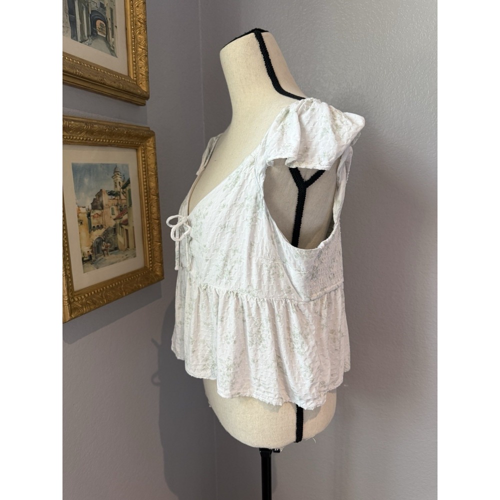 Hollister Floral Peasant Top XL Cottagecore Milkmaid Babydoll Tie Front Cutout - Picture 2 of 12